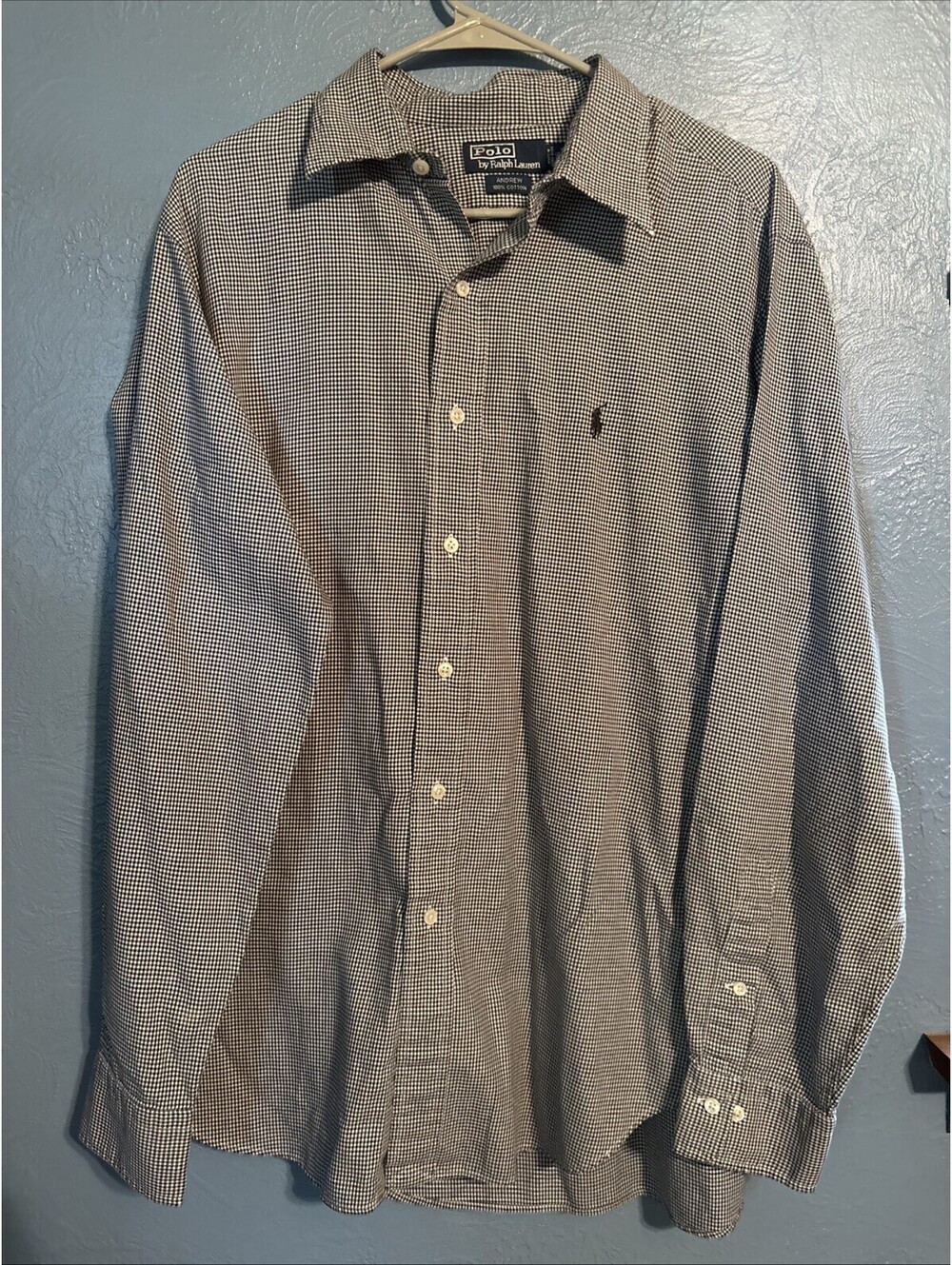 Polo Ralph Lauren Men Button Up Shirt 16.5/34 Gray Andrew Logo Embroidered